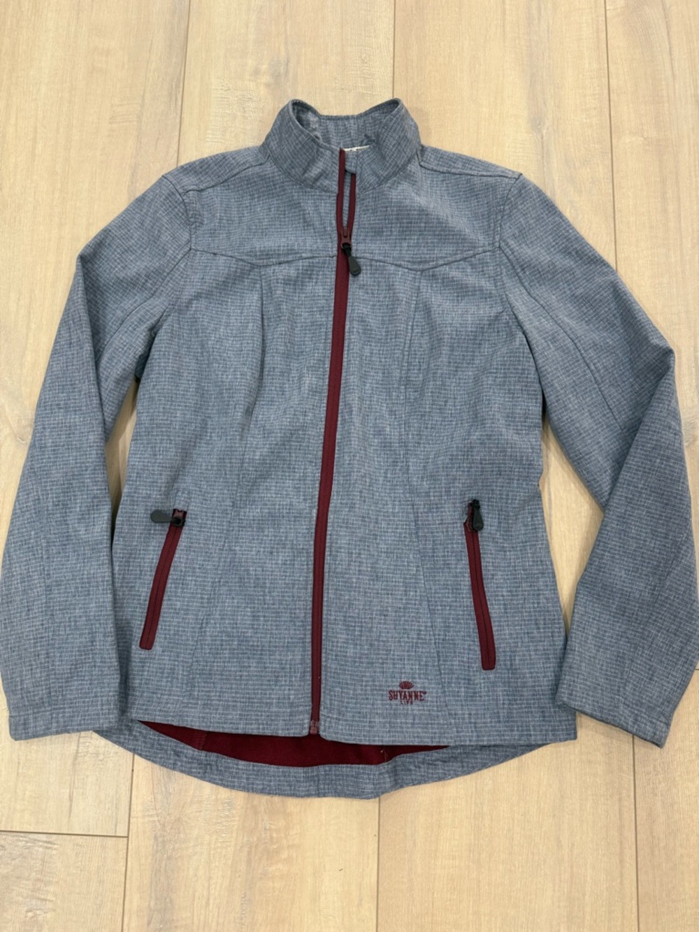 Shyanne Heather Gray Lightweight Jacket with Maroon Trim